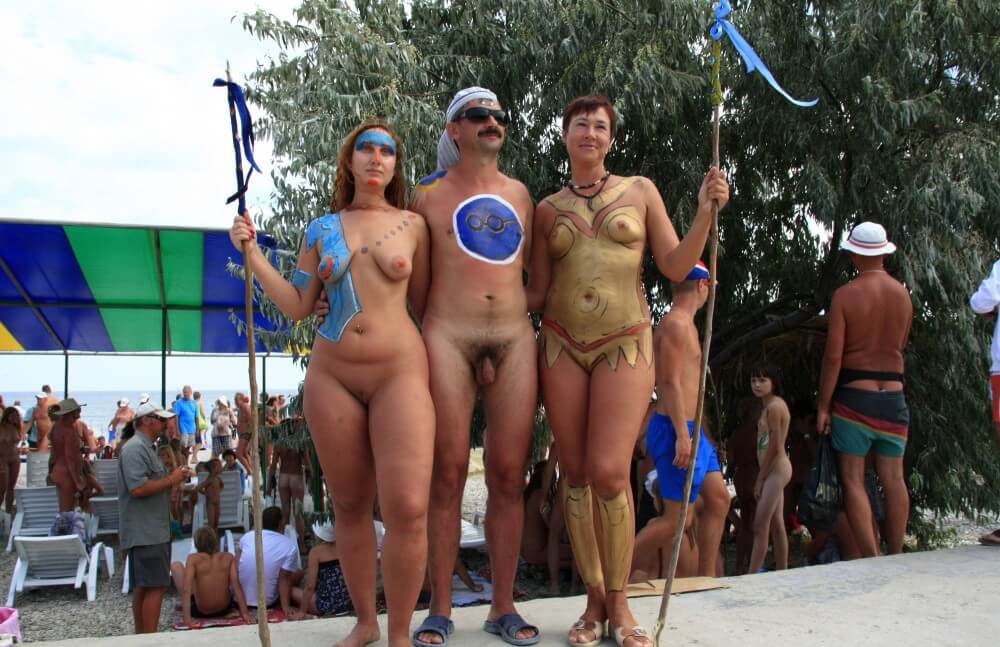 Three Painted Girl Poses pics - nudism and naturism