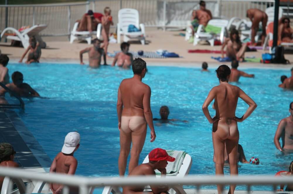 Pool-Shore Group Exercise - nudism and naturism
